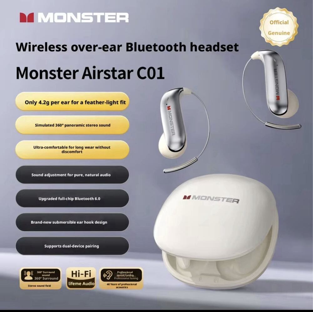 Monster Airstar C01 Bluetooth Wireless Earbuds w/ Mic White/Silver